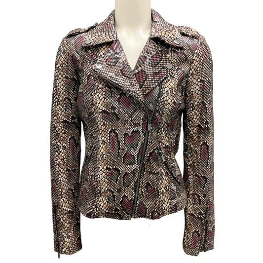 Neiman Marcus The Leather Collection Multi Snake Print Leather Biker Jacket