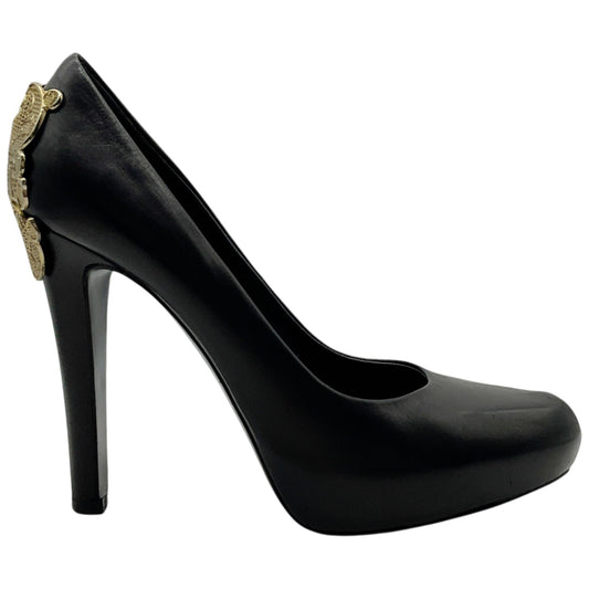 Givenchy Black Leather Platform Pumps with Gold Metal Embellishment