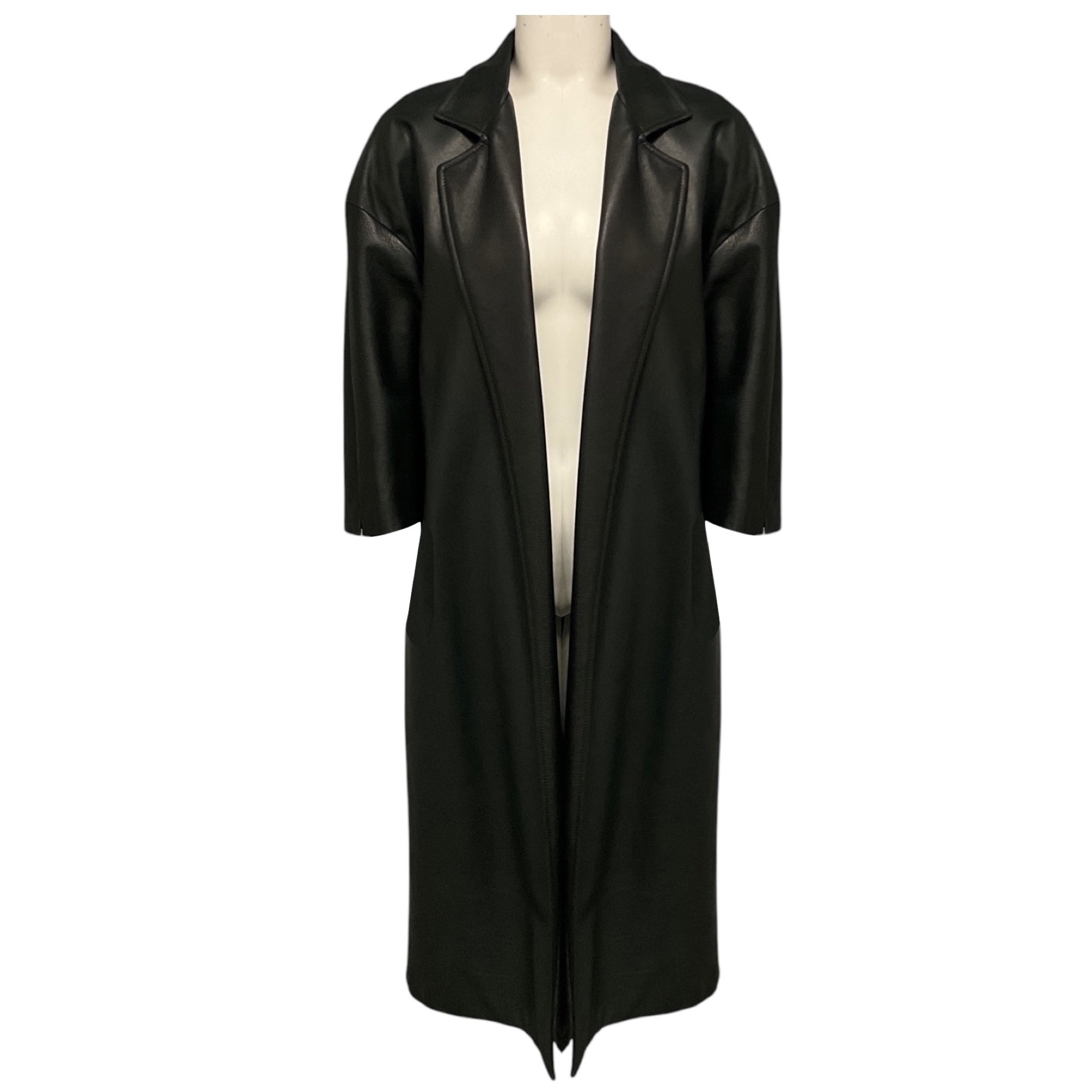 Fear of God Black Marbella Cow Leather Open Front Mid Length Coat