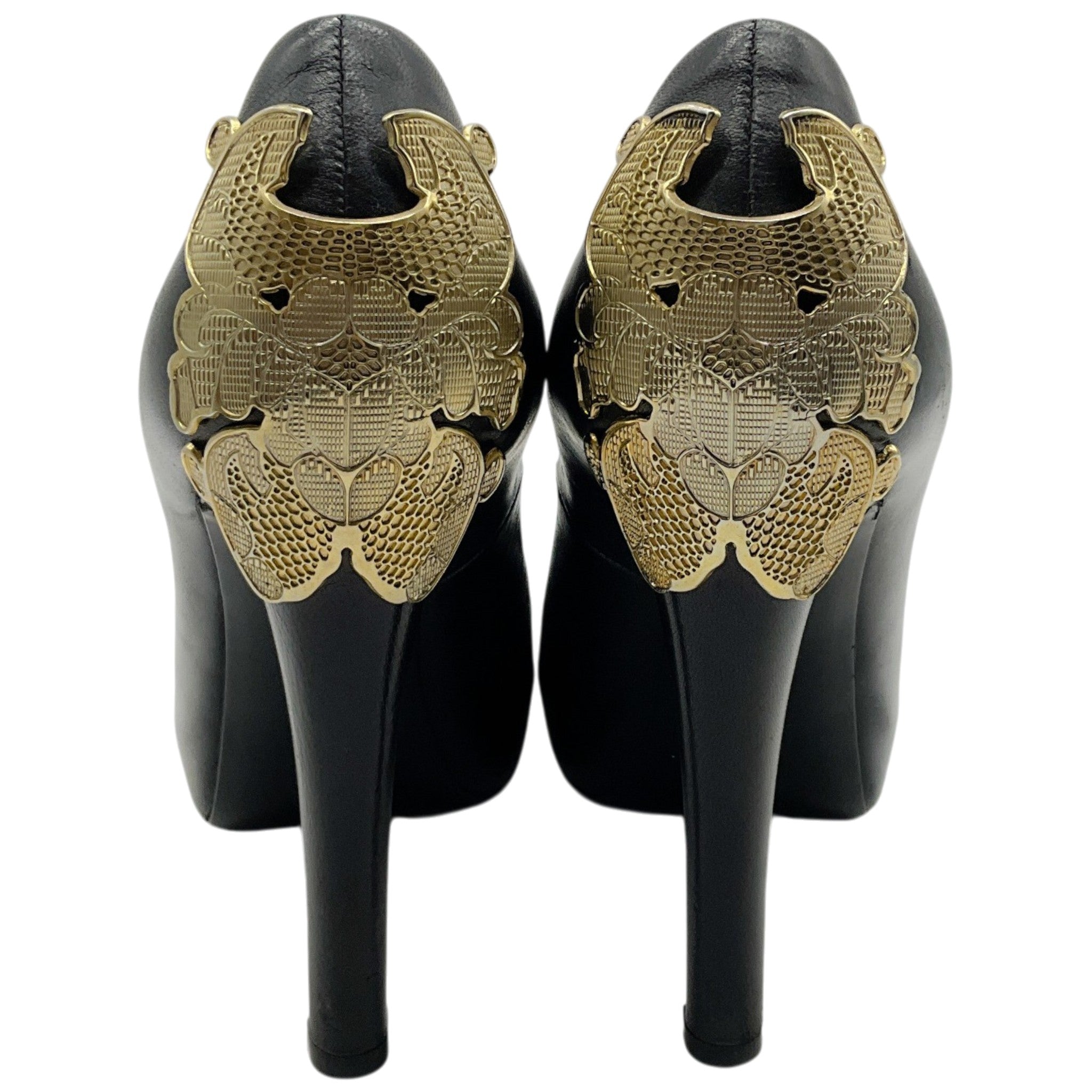 Givenchy Black Leather Platform Pumps with Gold Metal Embellishment