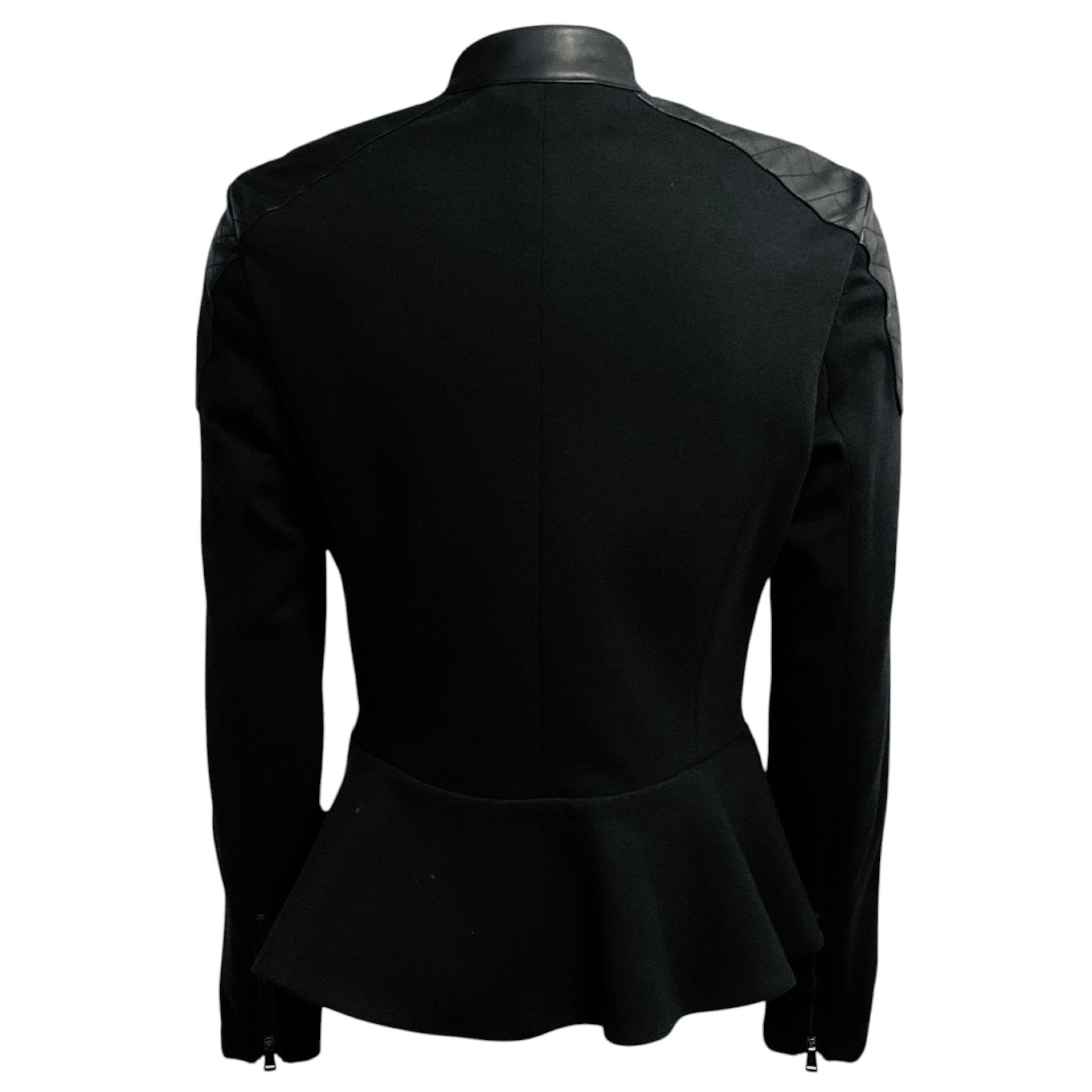 Ralph Lauren Black Label Black Calf Leather and Cotton Jersey Zip Front Jacket