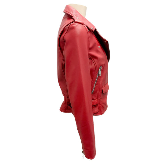 Walter Baker Red Lamb Leather Moto Zip Liz Jacket