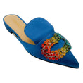 Load image into Gallery viewer, Giannico Blue Crystal Embellished Satin Mules

