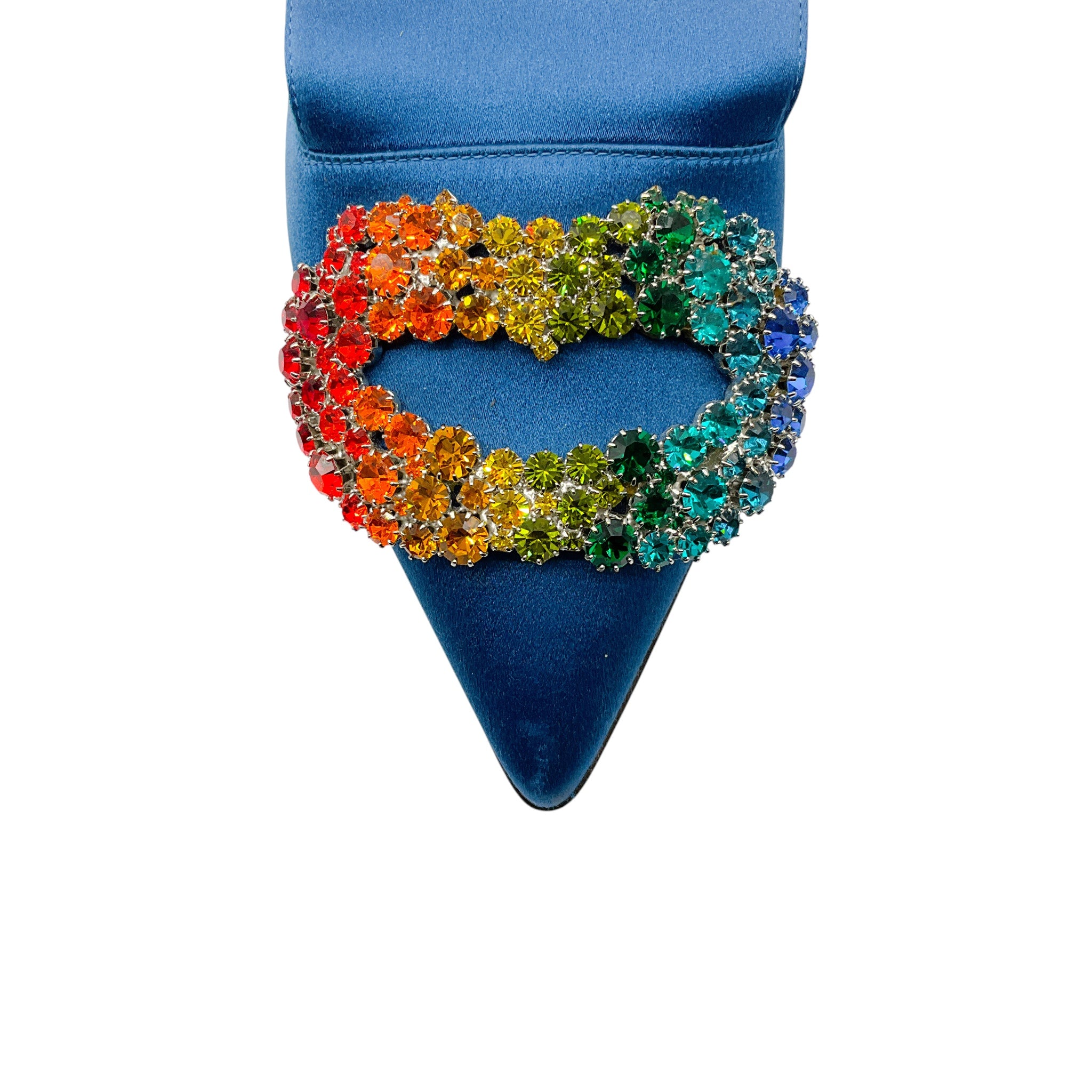 Giannico Blue Crystal Embellished Satin Mules