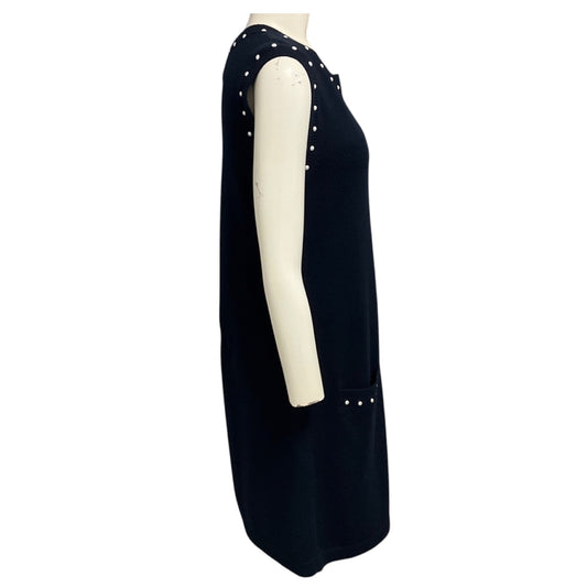 Chanel Navy Blue Faux Pearl Embellished Cotton and Cashmere Knit Dress with CC Logo Plate