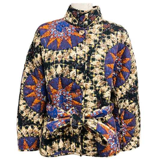 Ulla Johnson Purple Multi Paige Patchwork Quilted Printed Cotton Jacket