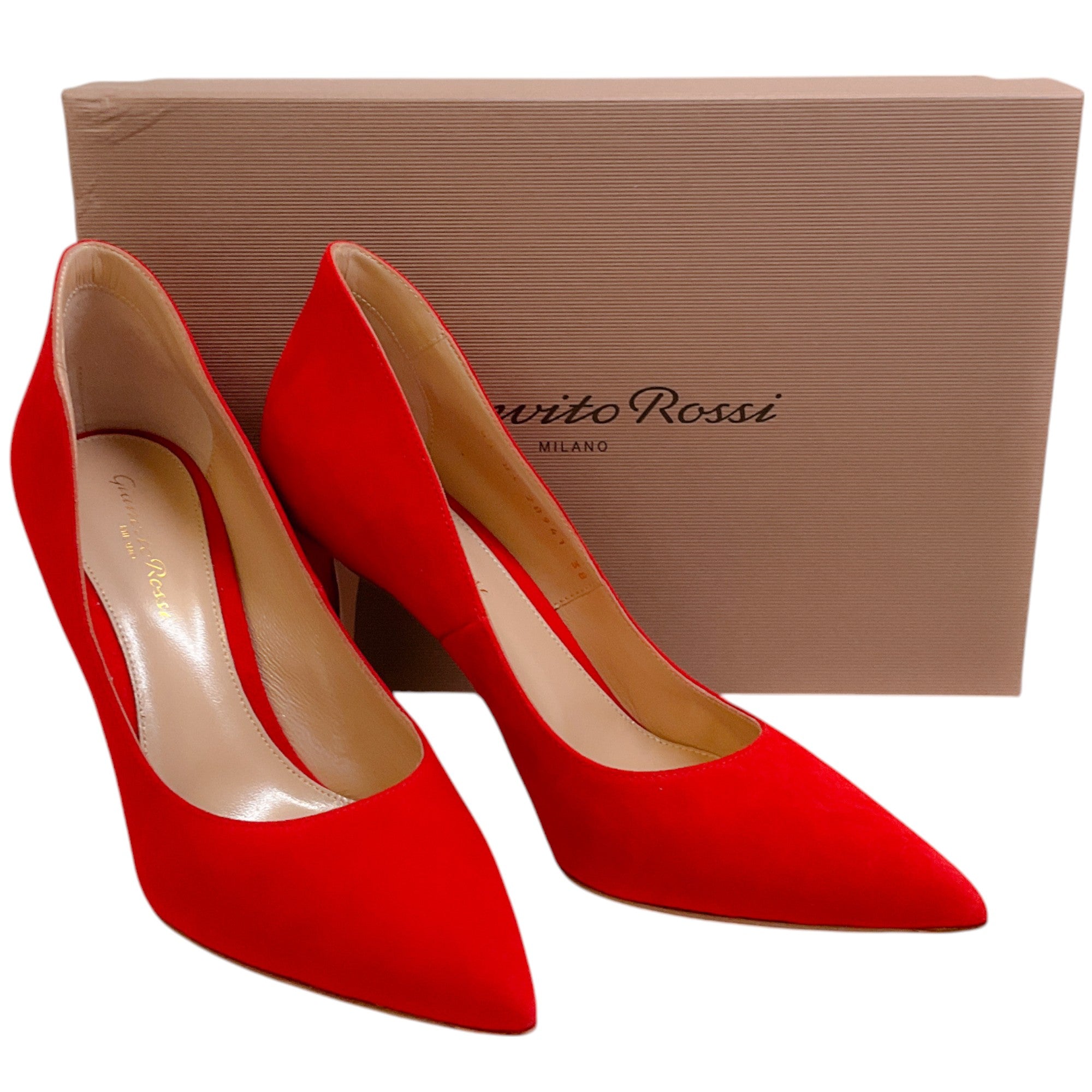 Gianvito Rossi Tabasco Red Suede Ellipsis 85 Pumps