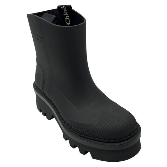Chloe Black Rubber Rain Ankle Boots