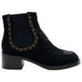 Load image into Gallery viewer, Chanel Black Tweed Chelsea Boots with Gold Chain Detail
