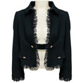 Load image into Gallery viewer, Dolce & Gabbana Black Sequined Mesh Tulle Lace Trimmed Cropped Wool Crepe Jacket with Silver Buttons
