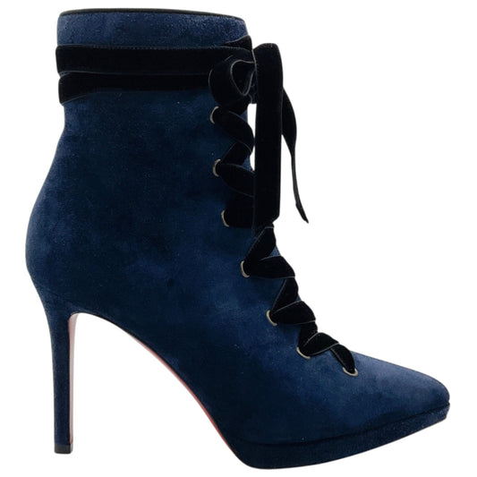 Christian Louboutin Navy Blue Suede Circus Nana 100 Booties with Black Velvet Laces
