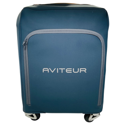 Aviteur Tan / Walnut Calfskin Leather Carry-on 19 Luggage with Blue Neoprene Protective Cover