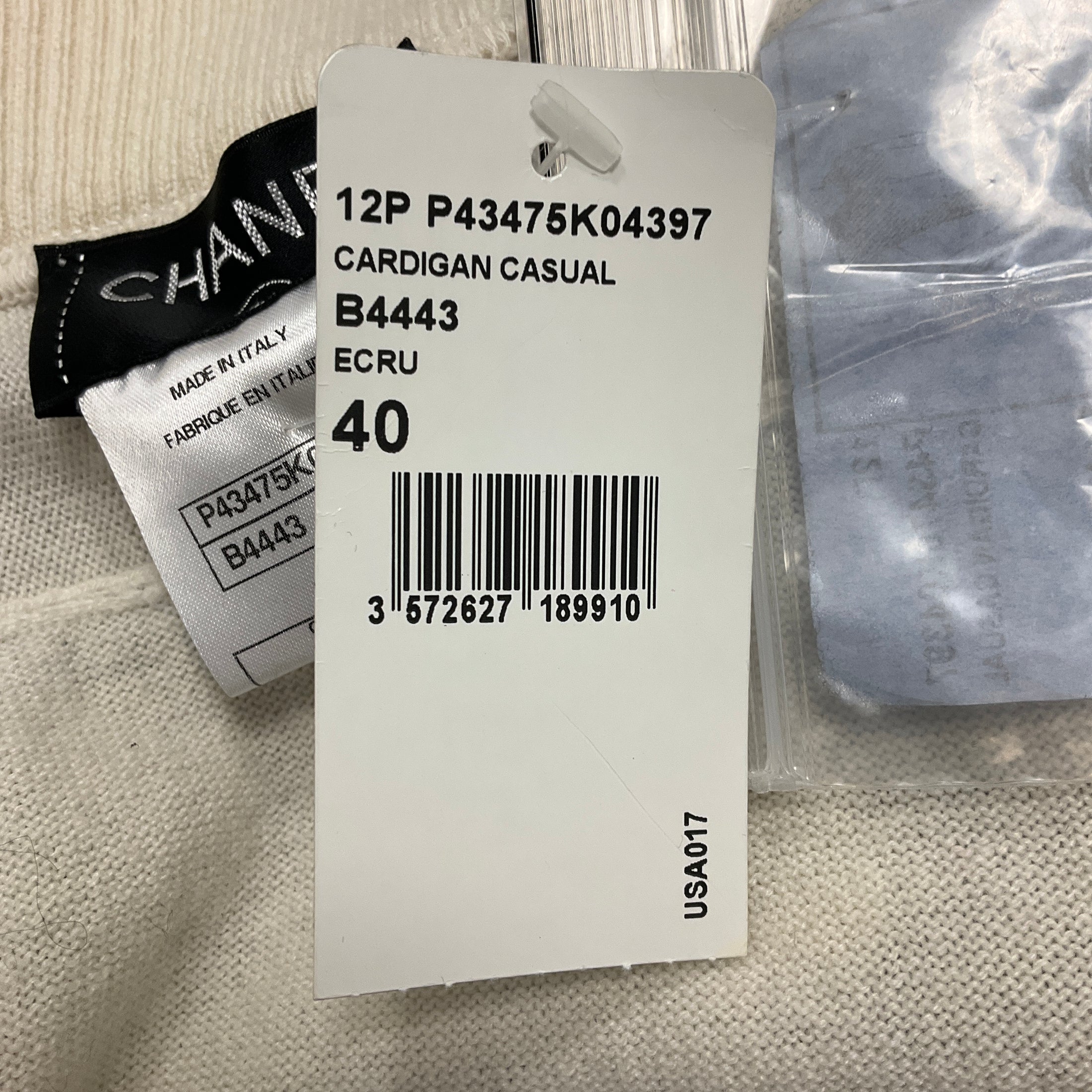 Chanel Ecru Zip Up Cashmere Knit Cardigan with Lion Head and CC Logo Embroidery