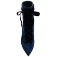 Load image into Gallery viewer, Christian Louboutin Navy Blue Suede Circus Nana 100 Booties with Black Velvet Laces
