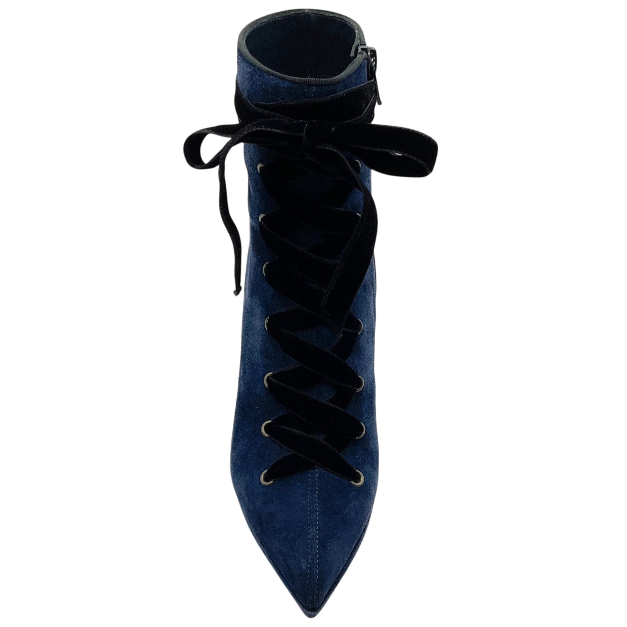 Christian Louboutin Navy Blue Suede Circus Nana 100 Booties with Black Velvet Laces