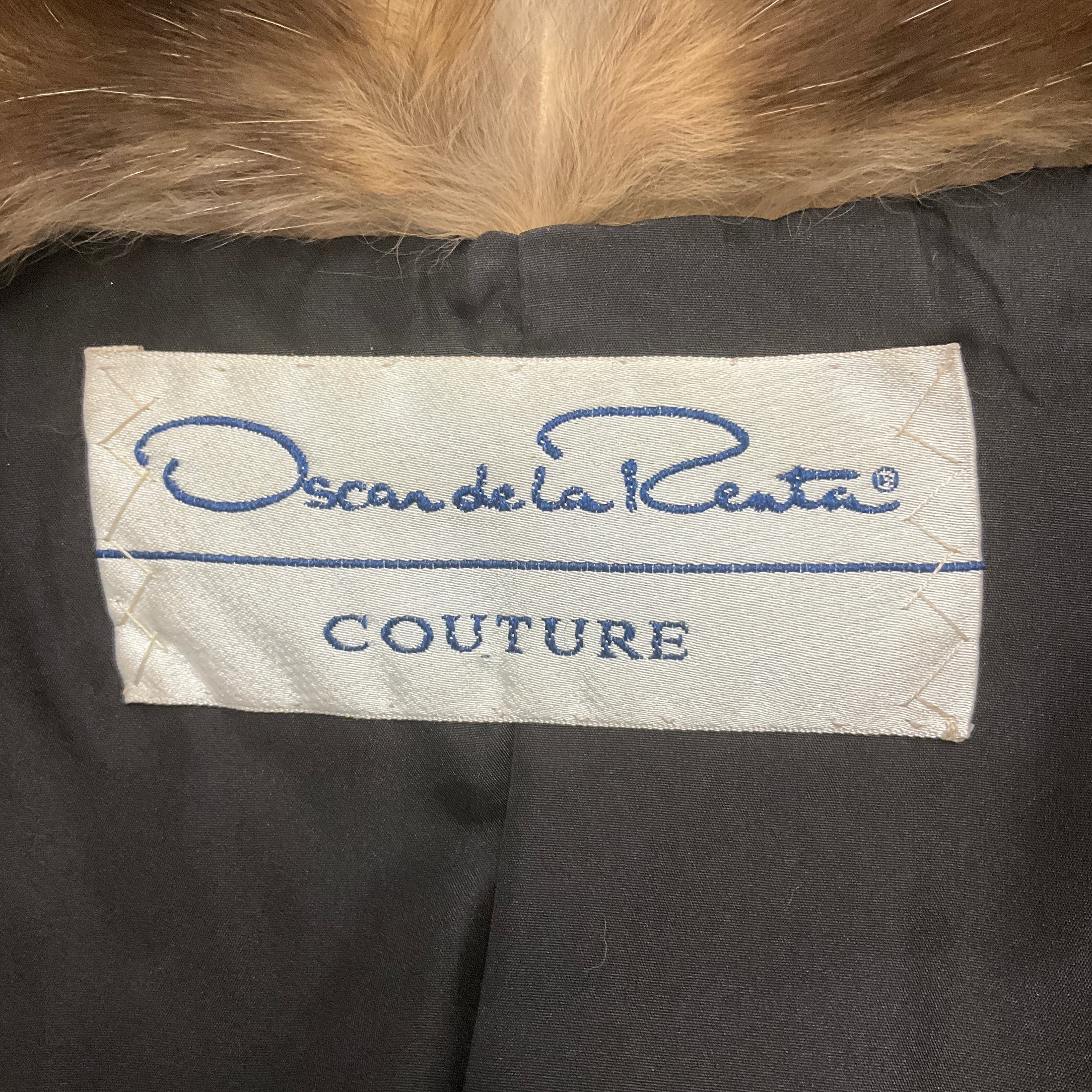 Oscar de la Renta Couture Black / Burgundy Embroidered Persian Lamb Fur Coat with Fur Collar