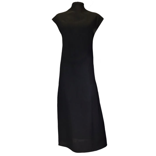 Gauchere Black Sheer Raw Edge Long Crepe Dress