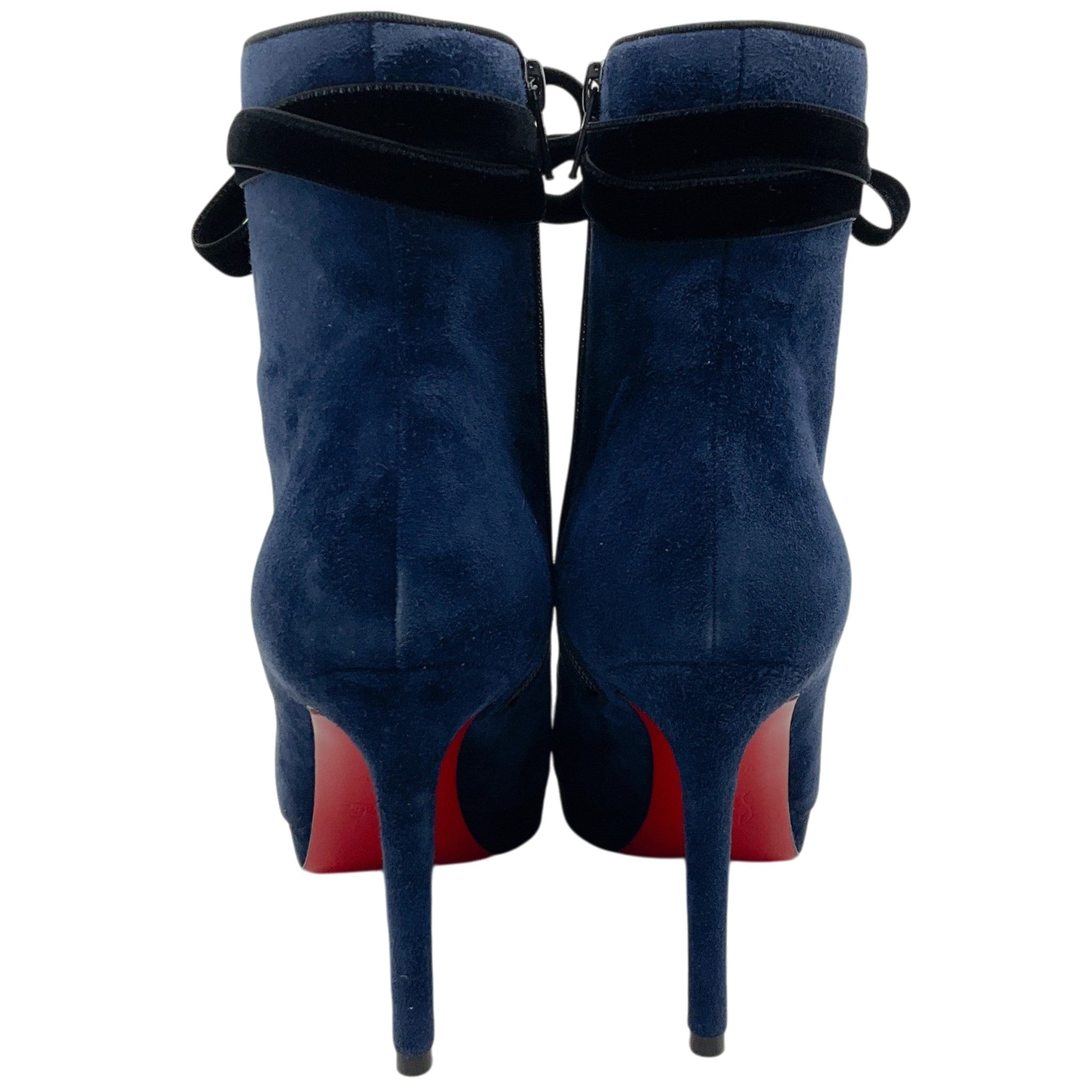Christian Louboutin Navy Blue Suede Circus Nana 100 Booties with Black Velvet Laces