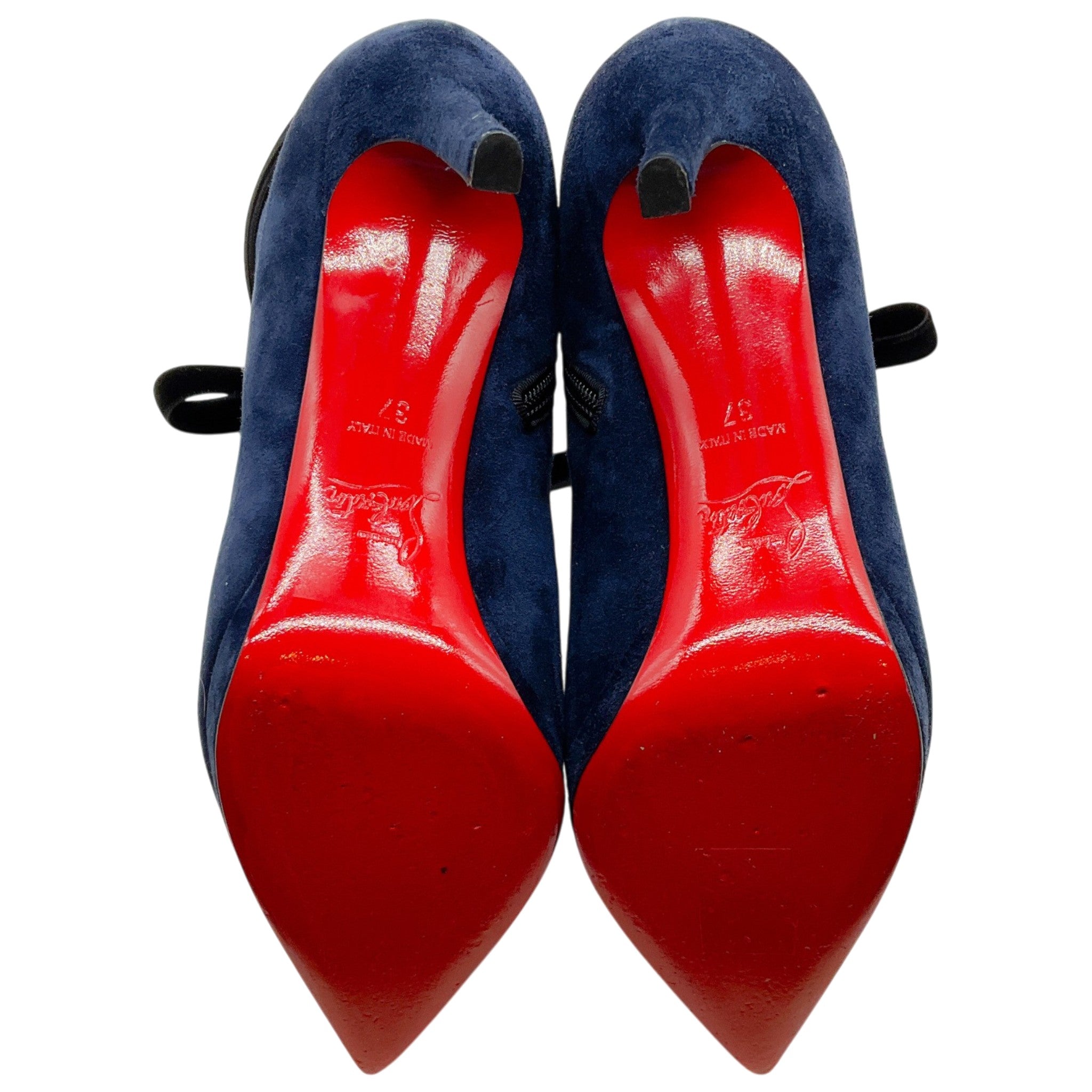 Christian Louboutin Navy Blue Suede Circus Nana 100 Booties with Black Velvet Laces