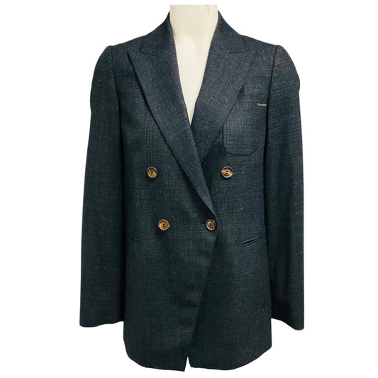 Brunello Cucinelli Charcoal Grey Double Breasted Wool Blazer Jacket with Monili