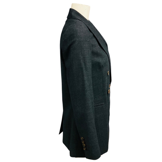 Brunello Cucinelli Charcoal Grey Double Breasted Wool Blazer Jacket with Monili