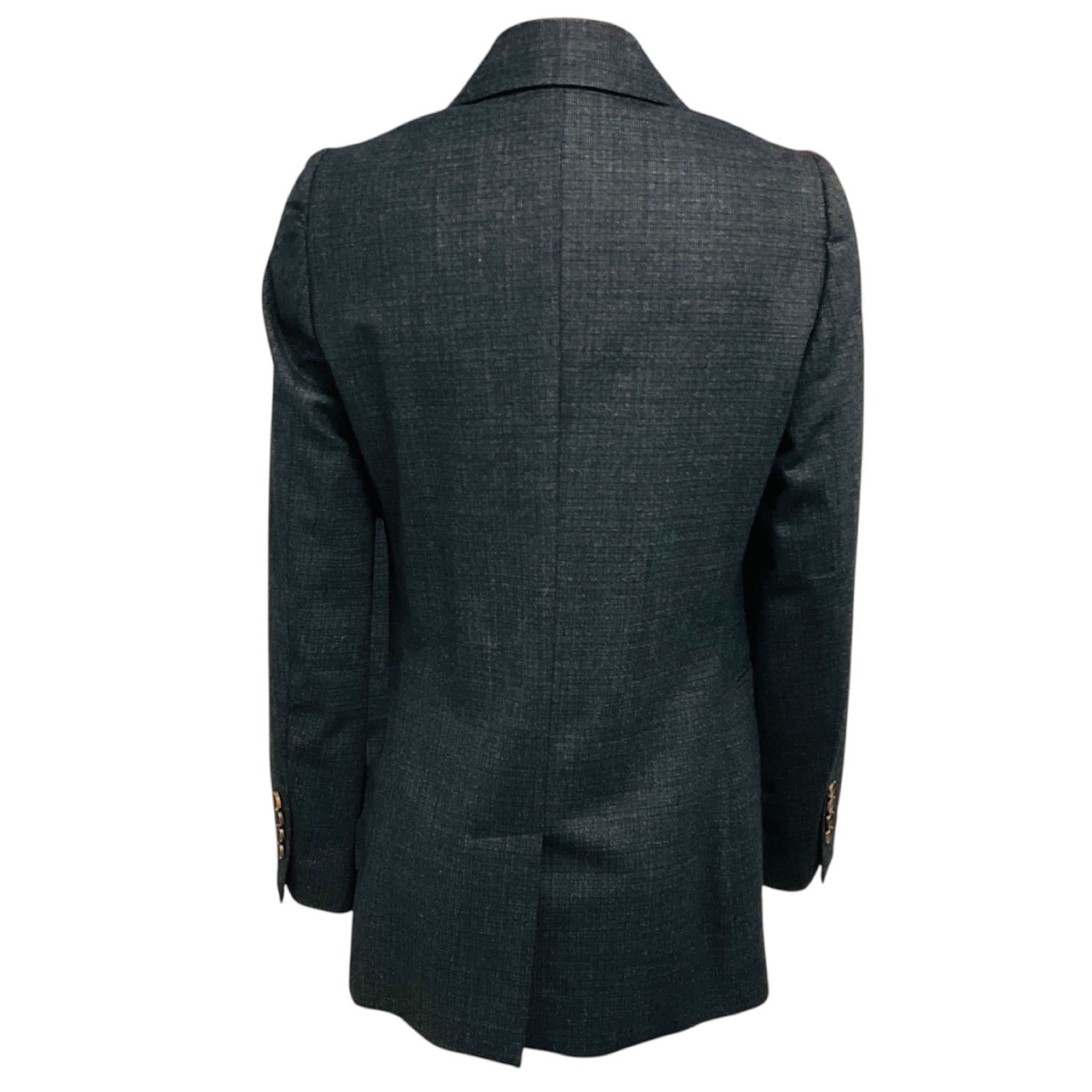Brunello Cucinelli Charcoal Grey Double Breasted Wool Blazer Jacket with Monili