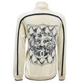 Load image into Gallery viewer, Chanel Ecru Zip Up Cashmere Knit Cardigan with Lion Head and CC Logo Embroidery
