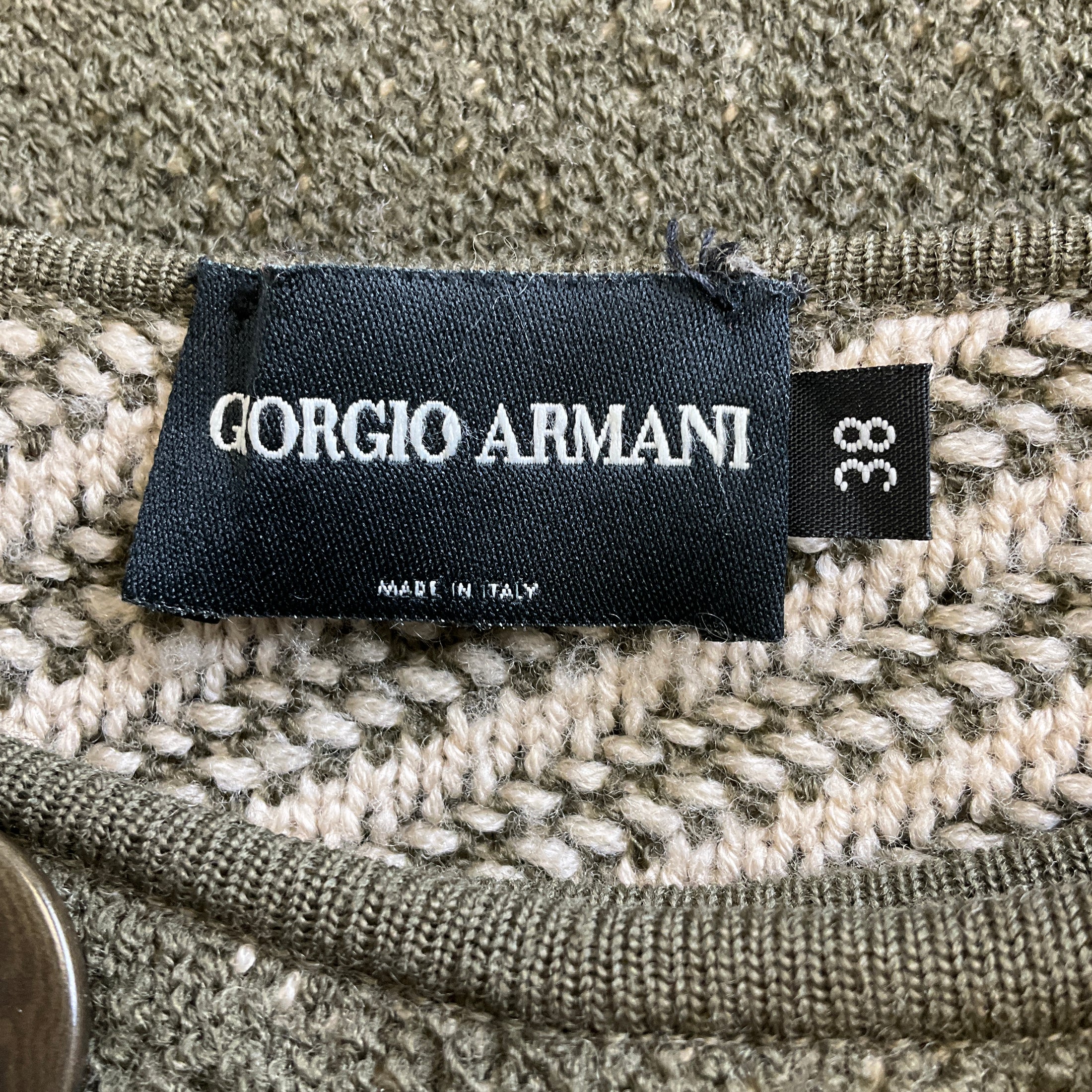 Giorgio Armani Olive Green / Beige Double Breasted Wool Knit Coat