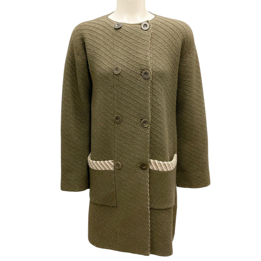 Giorgio Armani Olive Green / Beige Double Breasted Wool Knit Coat