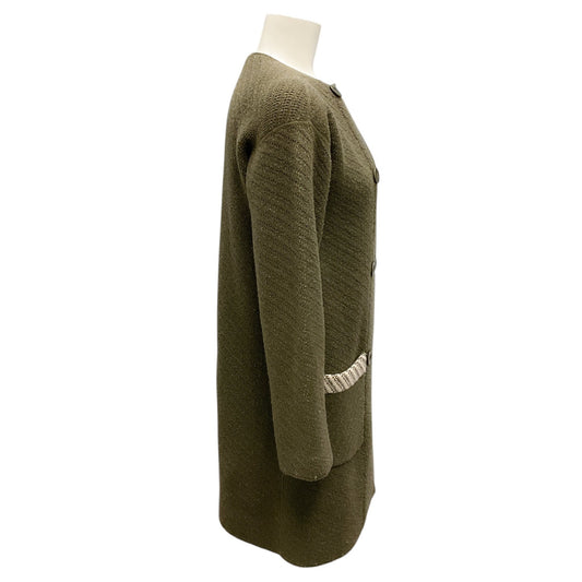 Giorgio Armani Olive Green / Beige Double Breasted Wool Knit Coat