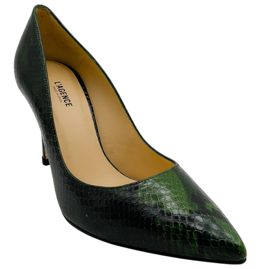 L'Agence Winter Moss Leather Snake Embossed Eloise Pumps
