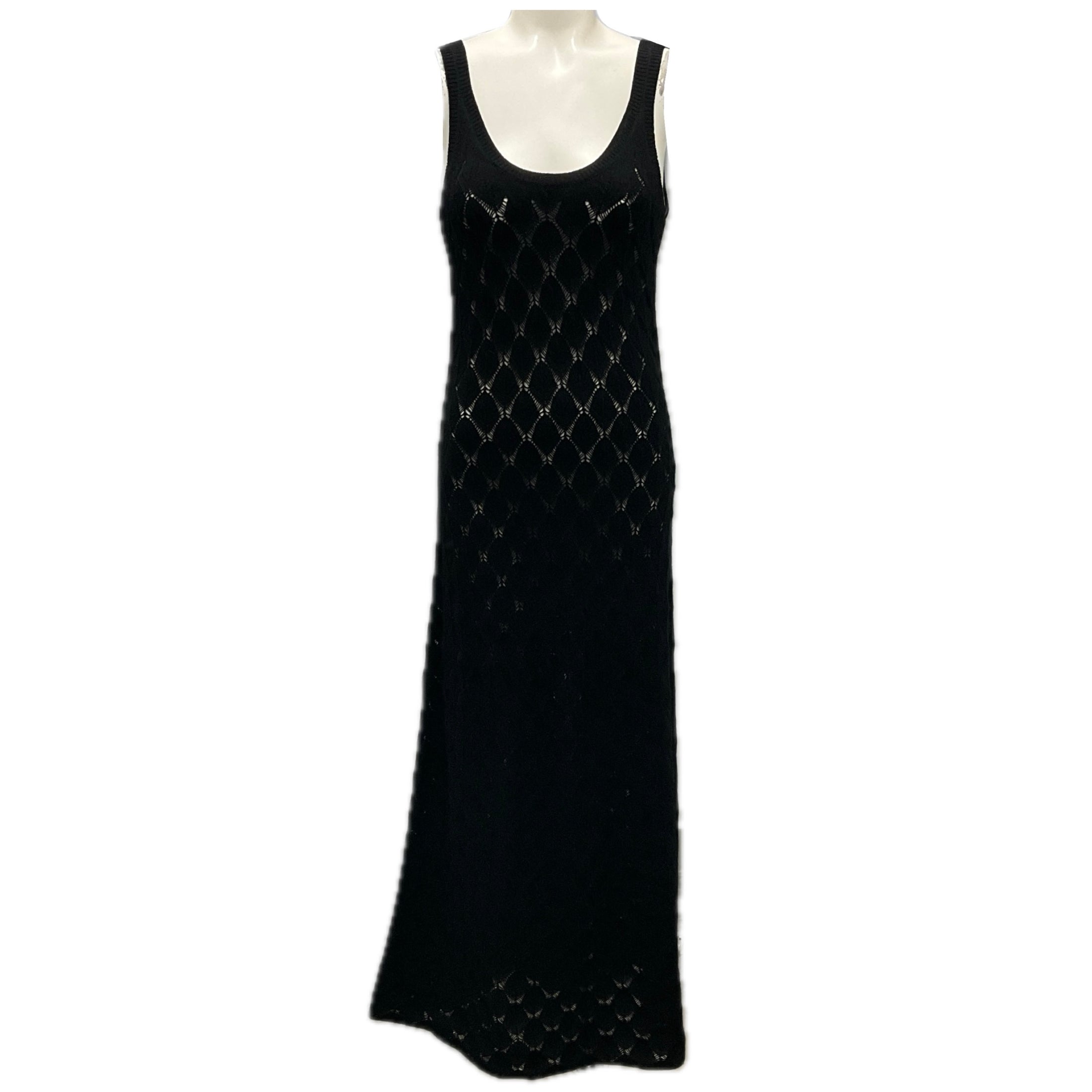 Chloe Black Sleeveless Open Knit Cashmere Maxi Dress