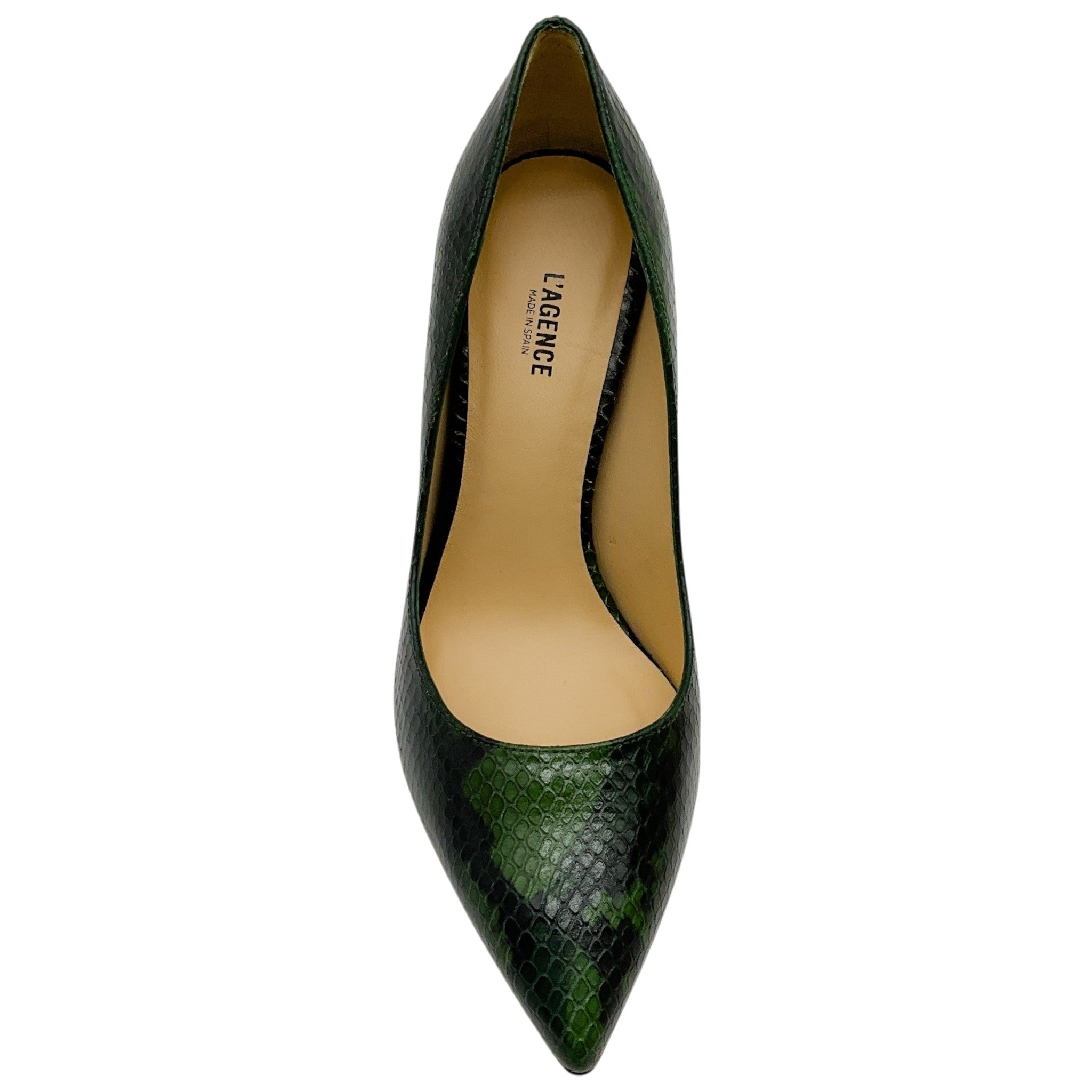 L'Agence Winter Moss Leather Snake Embossed Eloise Pumps