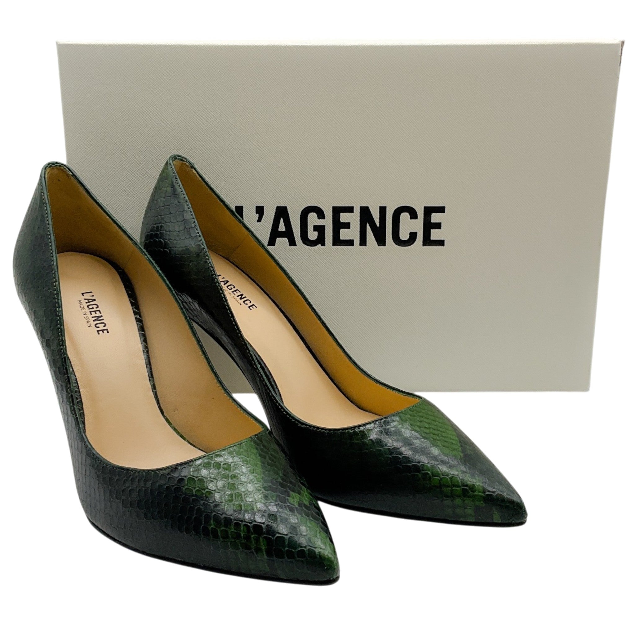 L'Agence Winter Moss Leather Snake Embossed Eloise Pumps