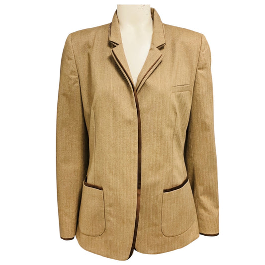 Brunello Cucinelli Beige / Brown Herringbone Cotton Blazer Jacket