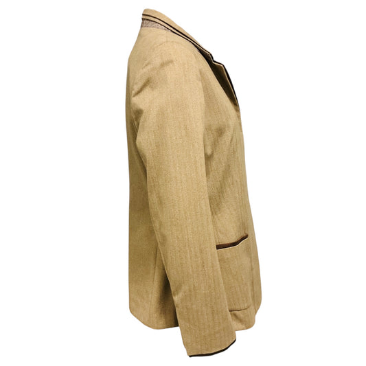 Brunello Cucinelli Beige / Brown Herringbone Cotton Blazer Jacket