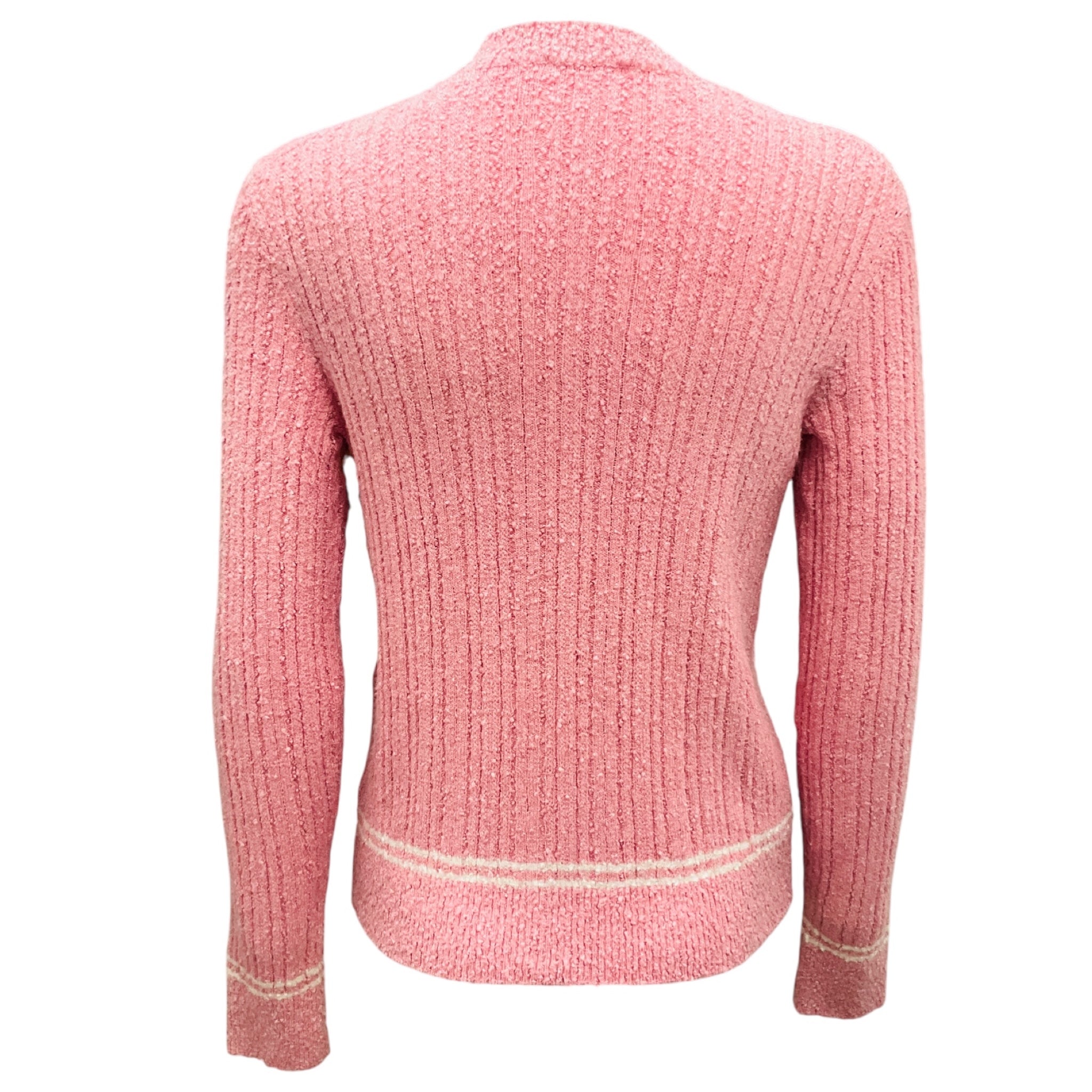 Chanel Pink / White Knit Cardigan Sweater