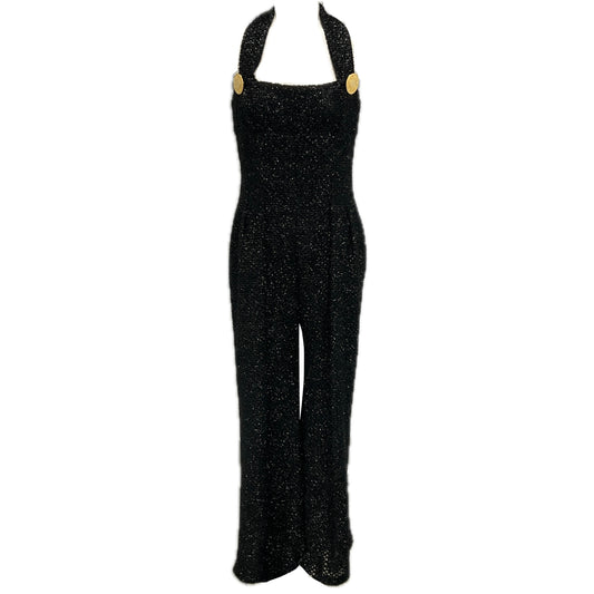 Emilia Wickstead Black Aden Metallic Open Knit Jumpsuit