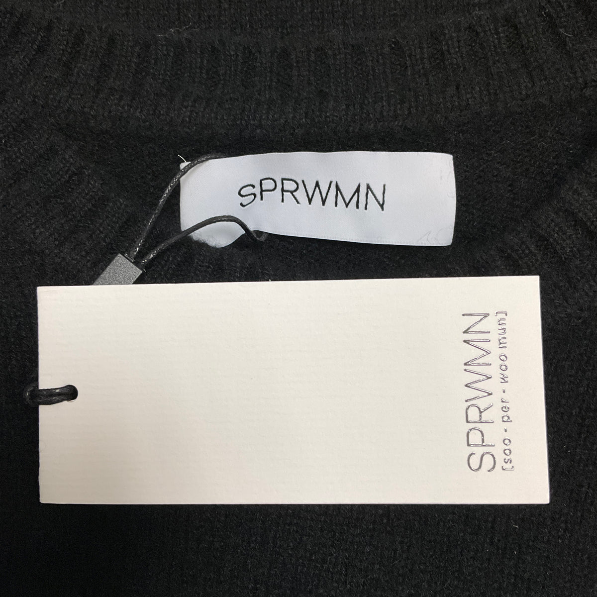 SPRWMN Black / White Heart Design Long Sleeved Cashmere Knit Crewneck Pullover Sweater