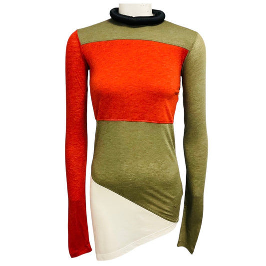 Phoebe Philo Olive Green / Orange / Ivory Tubular Block Knit Sweater