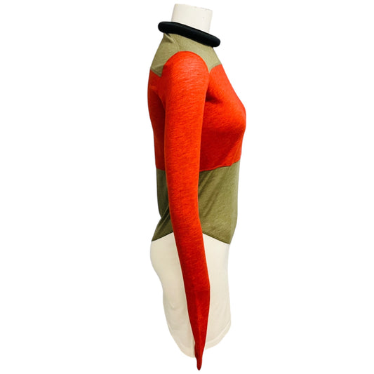 Phoebe Philo Olive Green / Orange / Ivory Tubular Block Knit Sweater