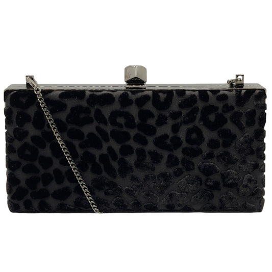 Jimmy Choo Black Devore Leopard Fabric Celeste Clutch with Cube Clasp
