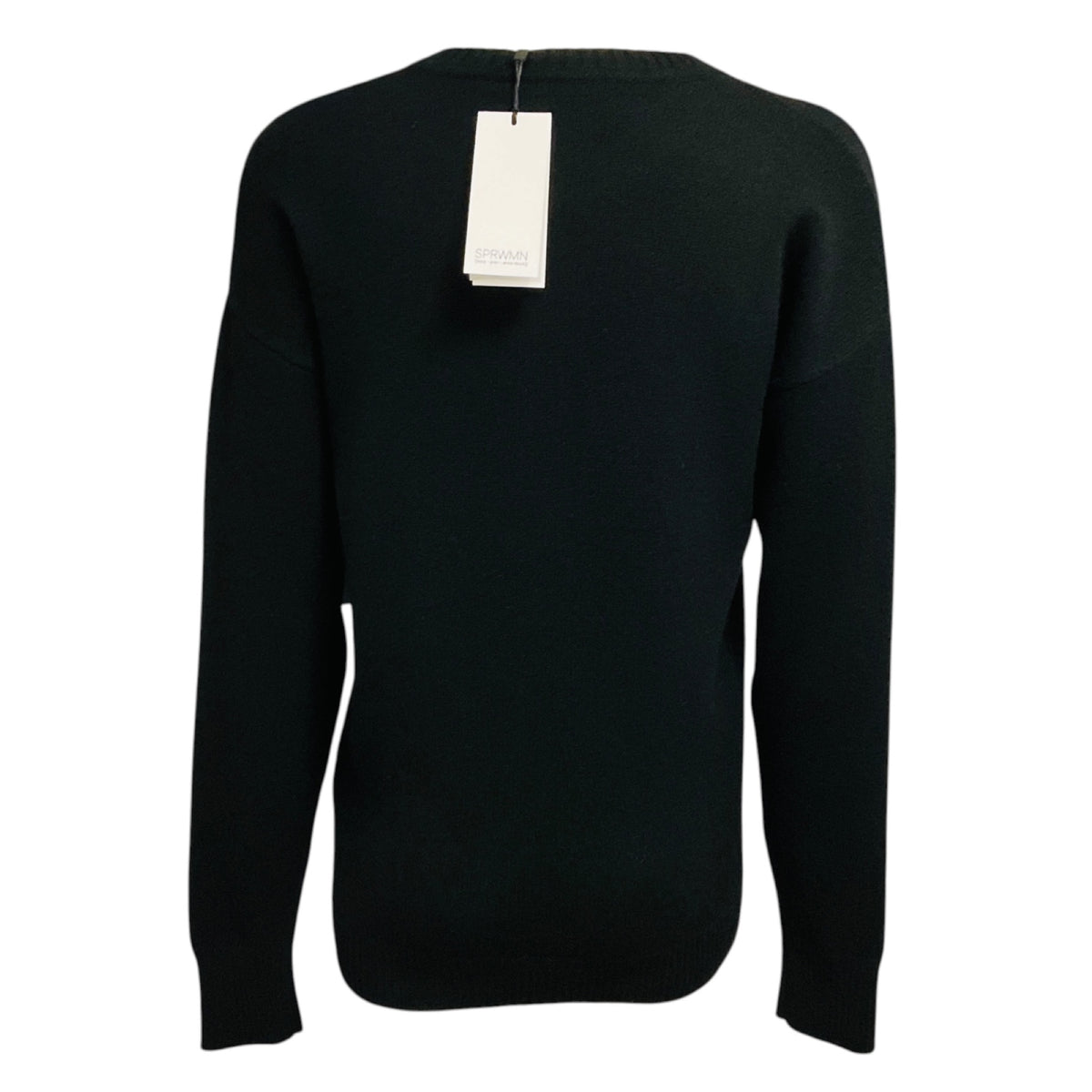 SPRWMN Black / White Heart Design Long Sleeved Cashmere Knit Crewneck Pullover Sweater