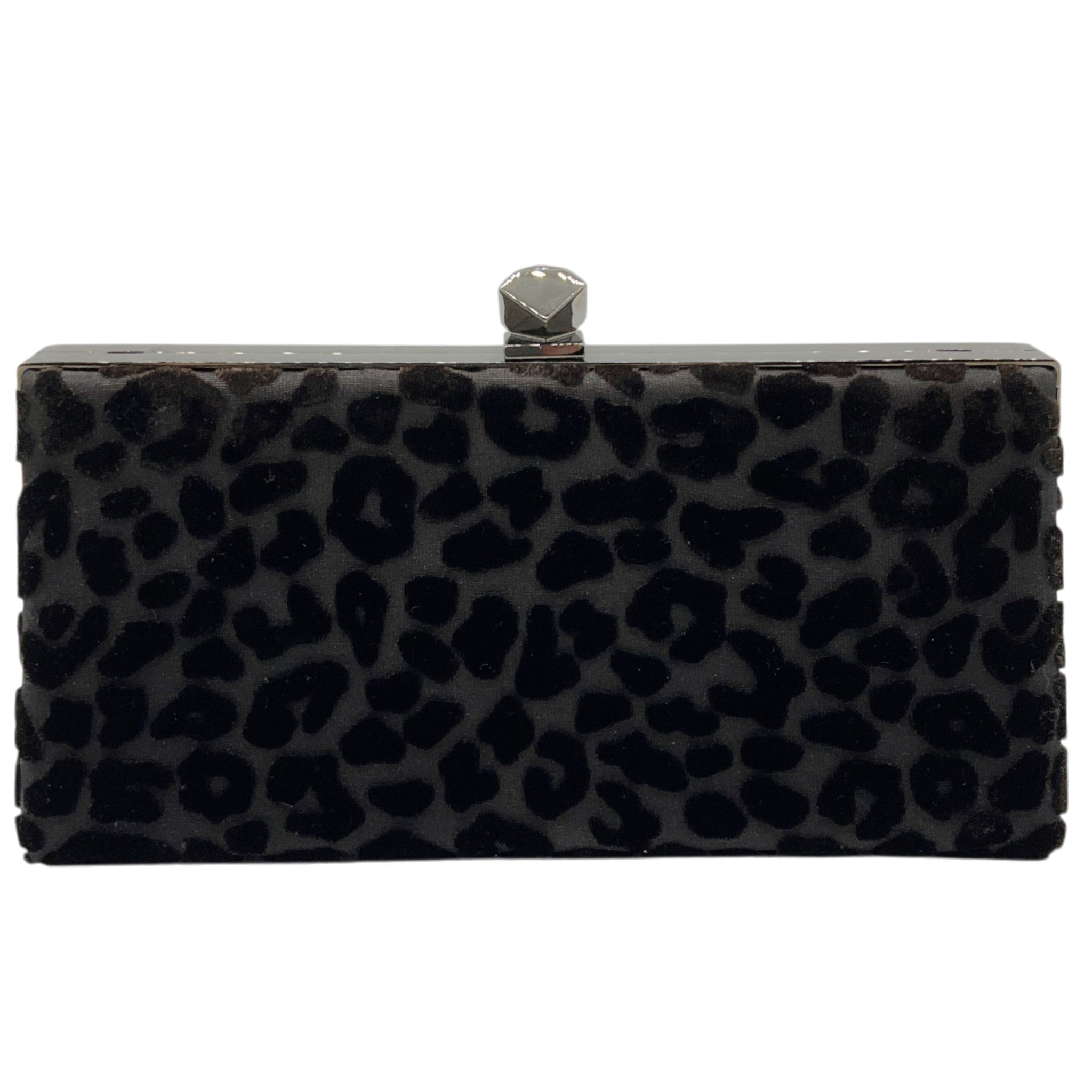 Jimmy Choo Black Devore Leopard Fabric Celeste Clutch with Cube Clasp
