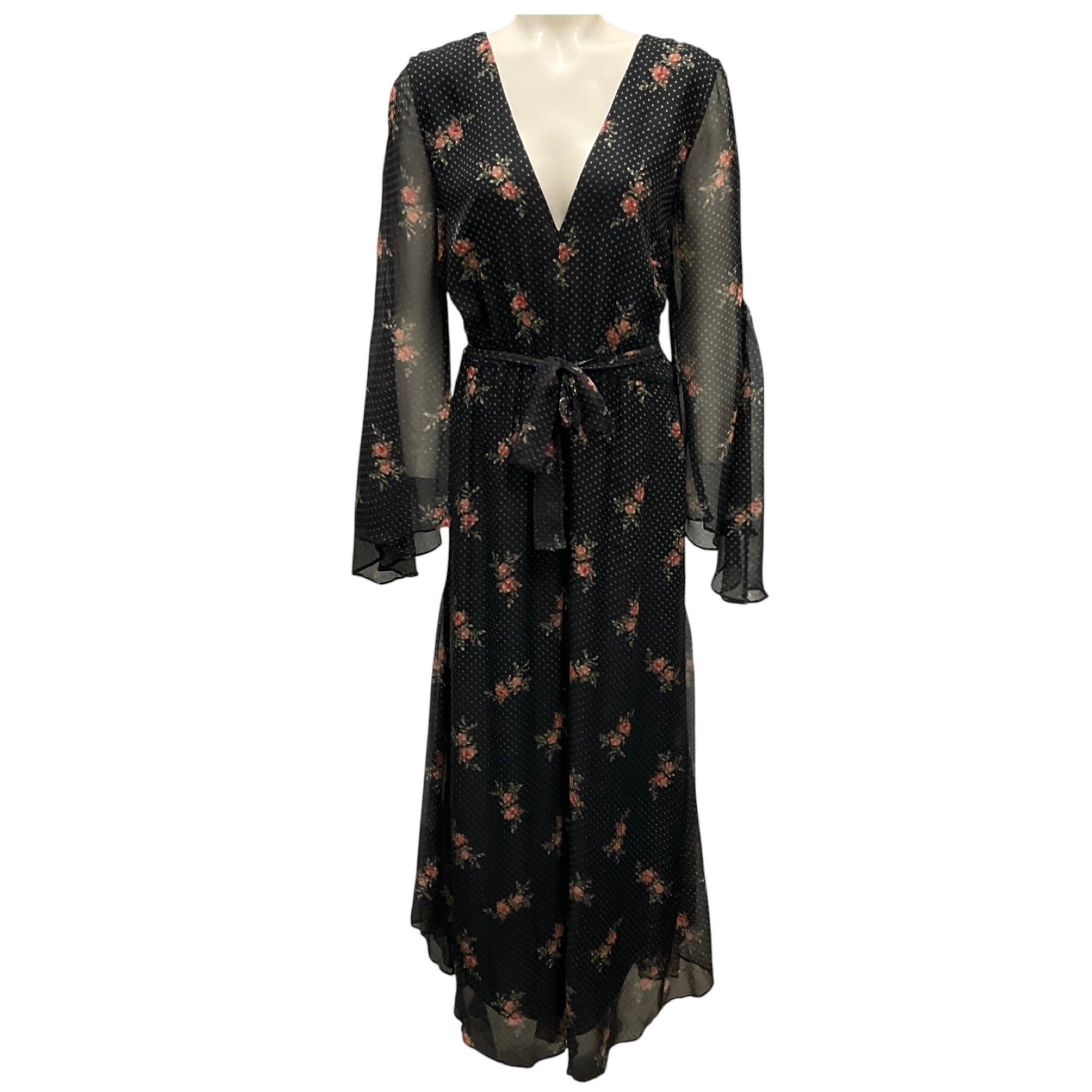 Zimmermann Black Multi Floral Chiffon Jumpsuit with Belt