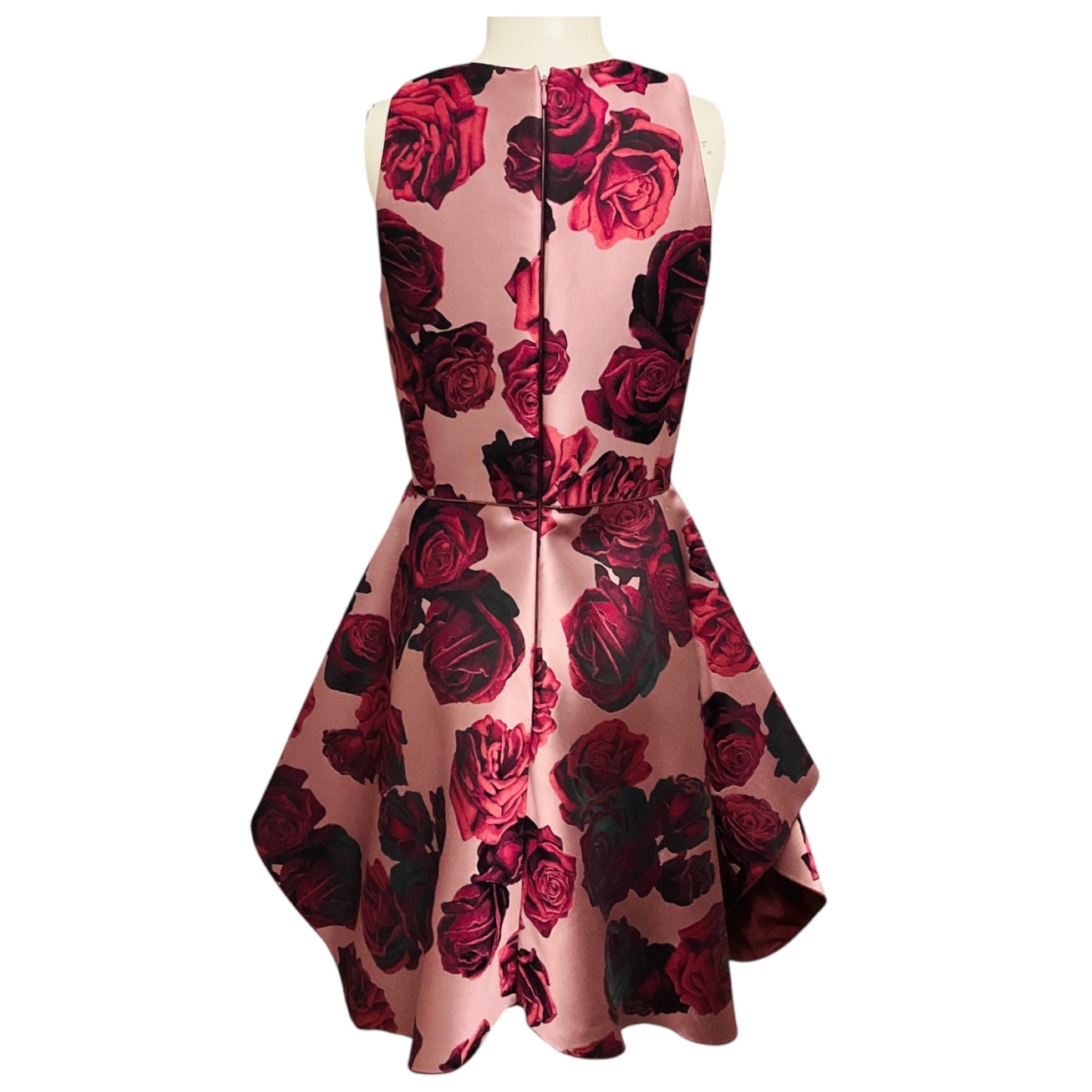 Giambattista Valli Dusty Pink / Burgundy Rose Jacquard Sleeveless A-Line Cocktail Dress