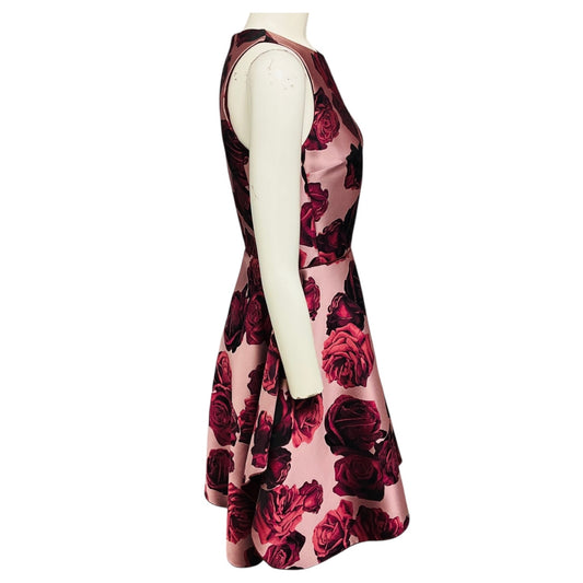 Giambattista Valli Dusty Pink / Burgundy Rose Jacquard Sleeveless A-Line Cocktail Dress