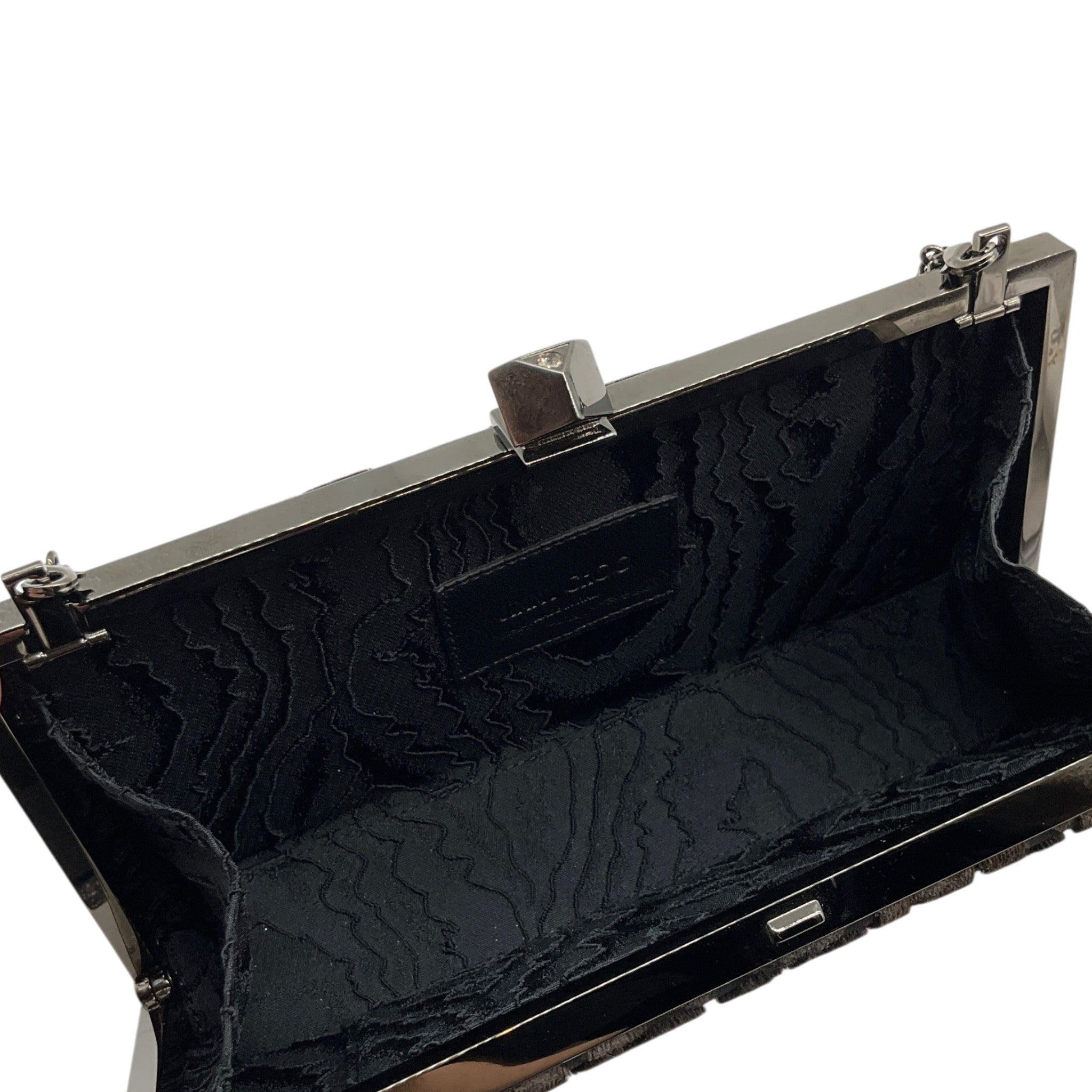 Jimmy Choo Black Devore Leopard Fabric Celeste Clutch with Cube Clasp