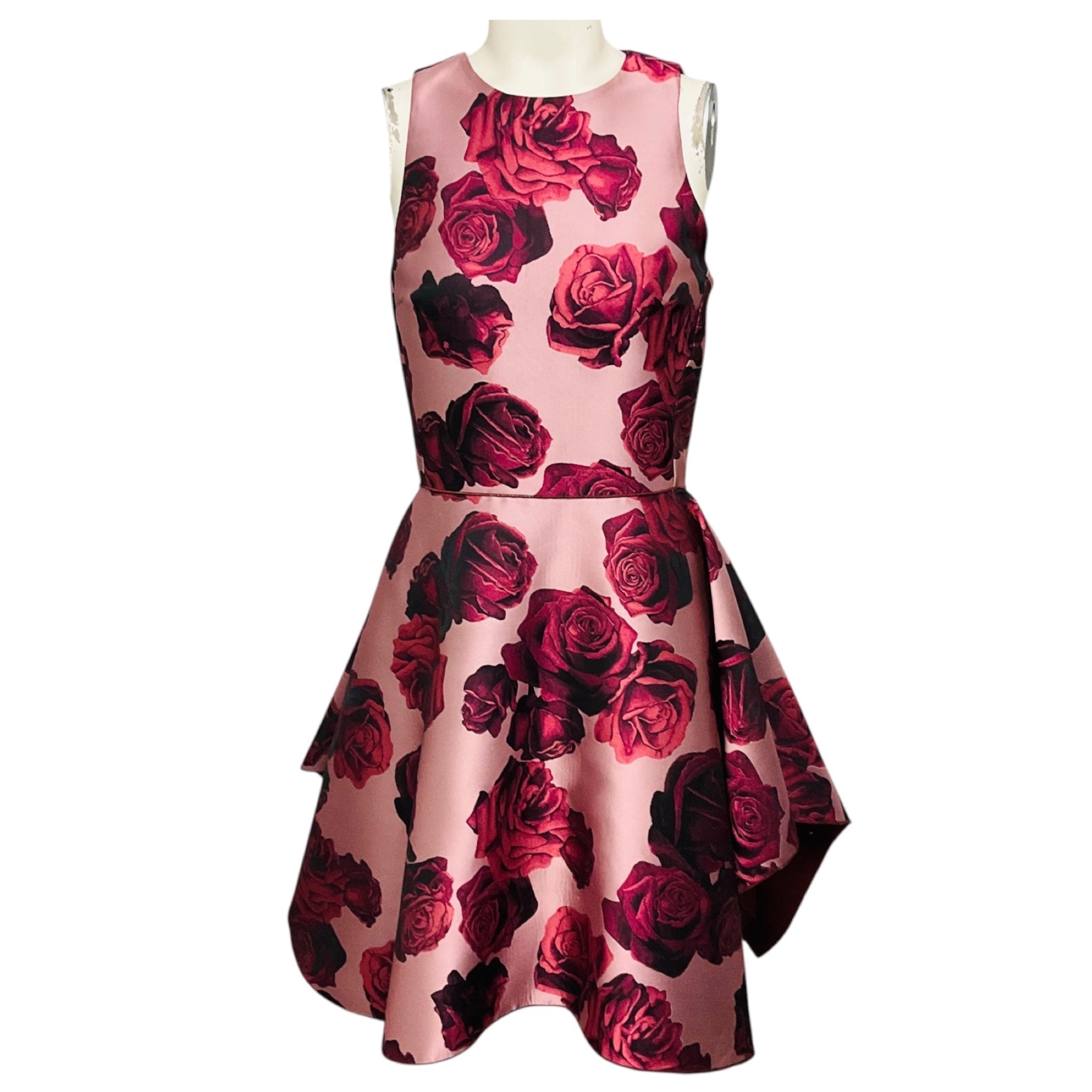 Giambattista Valli Dusty Pink / Burgundy Rose Jacquard Sleeveless A-Line Cocktail Dress