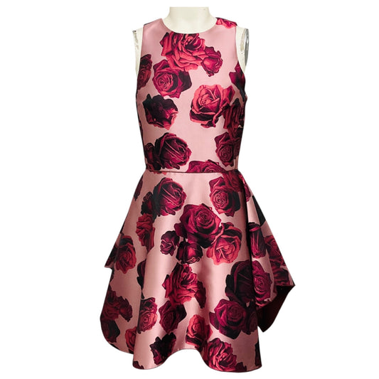 Giambattista Valli Dusty Pink / Burgundy Rose Jacquard Sleeveless A-Line Cocktail Dress